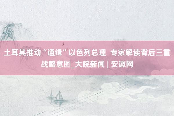 土耳其推动“通缉”以色列总理  专家解读背后三重战略意图_大皖新闻 | 安徽网