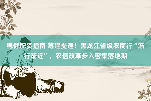 稳健配资指南 筹建提速！黑龙江省级农商行“渐行渐近”，农信改革步入密集落地期